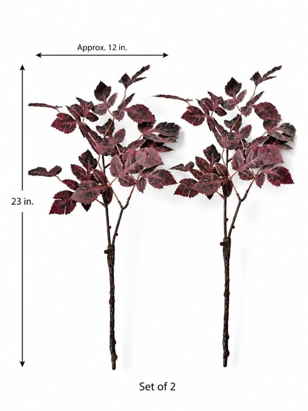 Purple Plum Burgundy Fall Leaf Stems Set of 2 23 Inch Artificial Silk Foliage - Picture 2 of 10